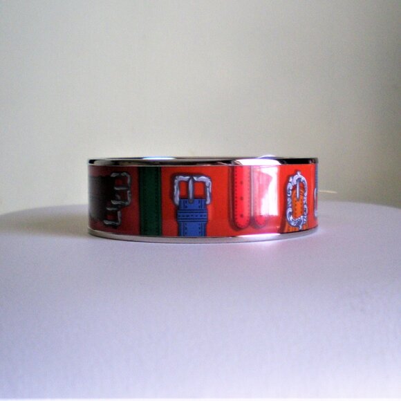 NWT Hermes Harnais Des Presidents Enamel Palladium Plated Wide Bracelet Size 70 - Picture 5 of 12